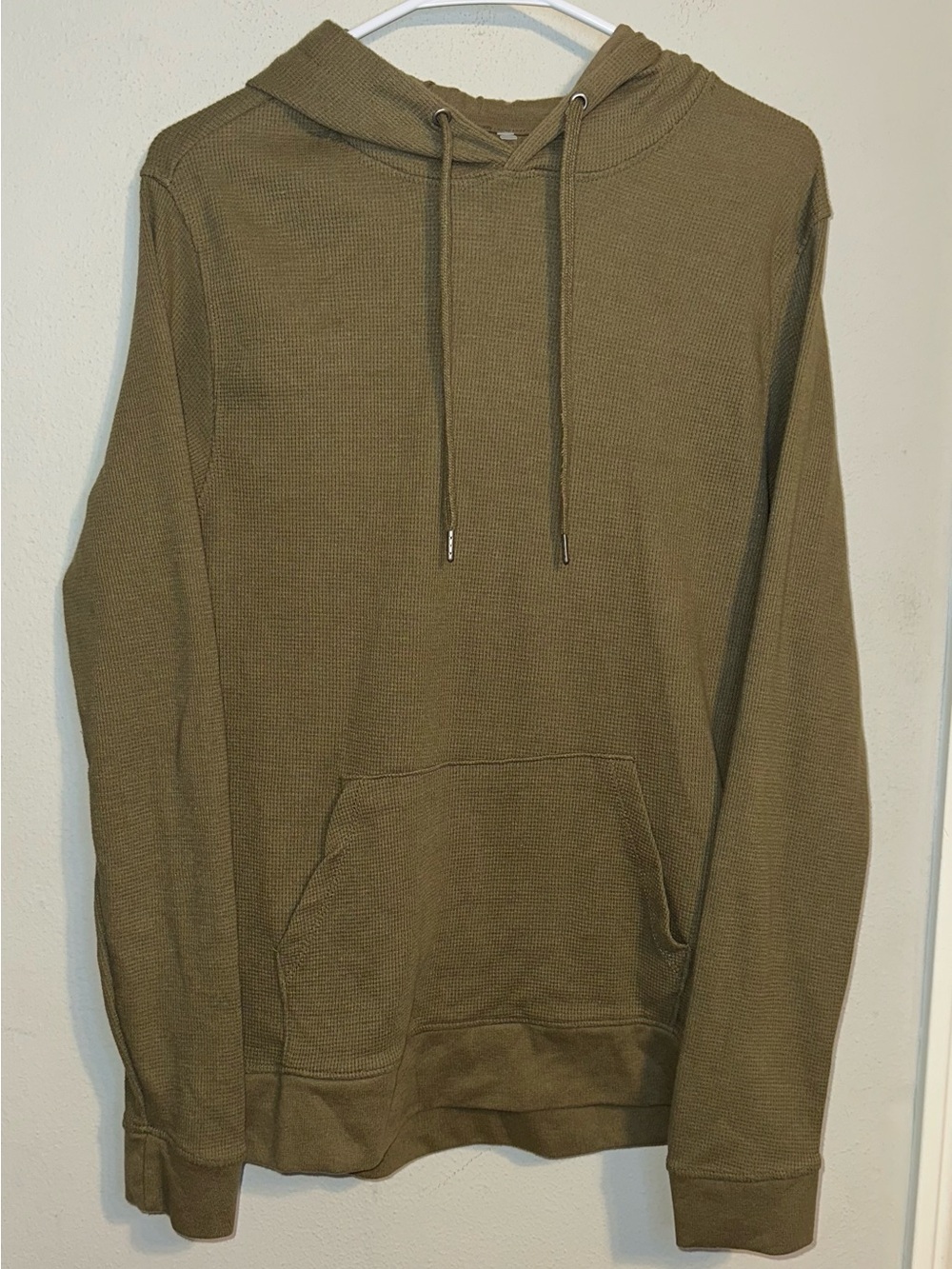 Saks Fifth Avenue Olive Green Waffle Knit Hooded Pullover